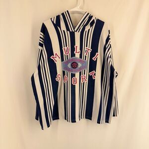 Vintage Extra Elements Women's Navy Blue White Striped Hoodie Shirt Size 22W
